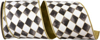 Black 4 Inch Harlequin Diamond Gilded Deluxe Outline Wired Edge Ribbon for Wreaths & Bows