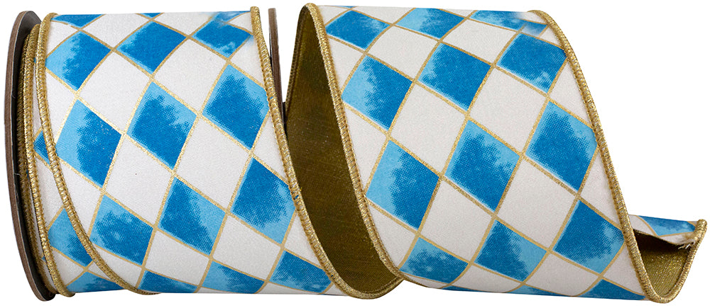 Cobalt 2-1 2 Inch Harlequin Diamond Gilded Deluxe Outline Wired Edge Ribbon for Wreaths & Bows