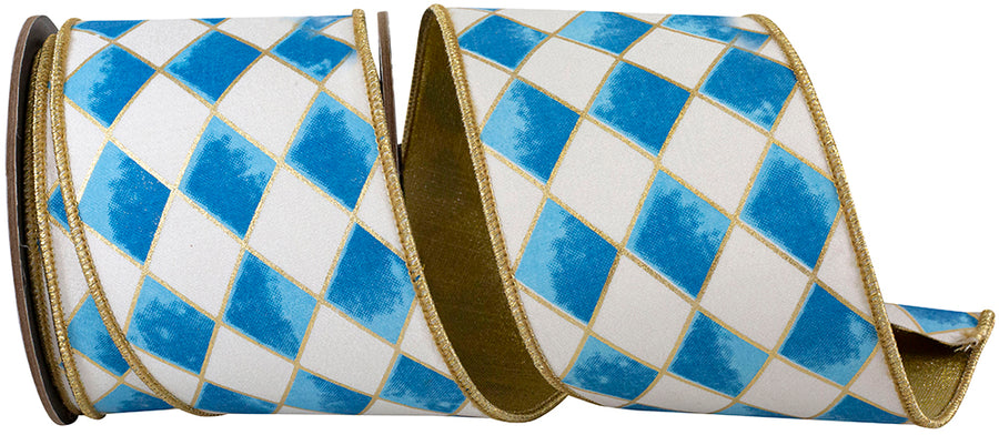 Cobalt 2-1 2 Inch Harlequin Diamond Gilded Deluxe Outline Wired Edge Ribbon for Wreaths & Bows