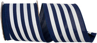 Navy White 4 Inch Striped Linen Wired Edge Ribbon for Wreaths & Bows