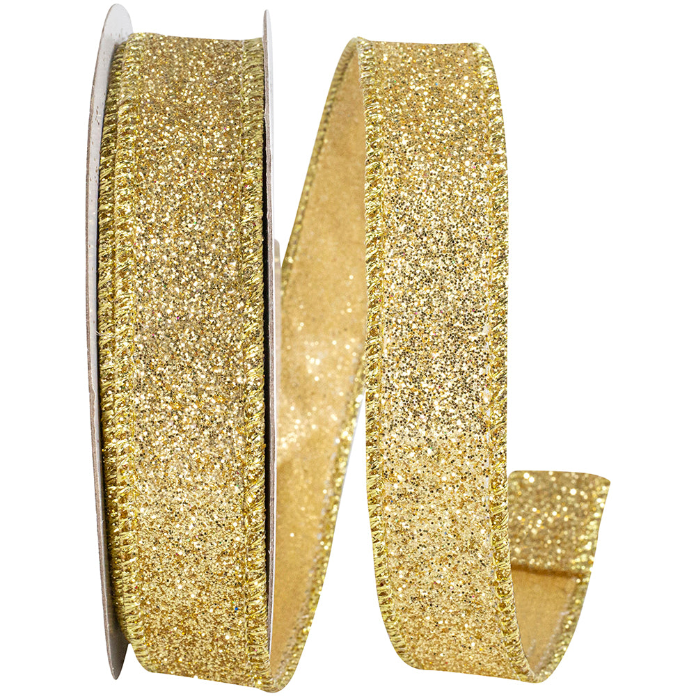 Gold Glitter Metallic Wired Edge Ribbon 7/8 Inch for Wreaths