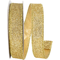 Gold Glitter Metallic Wired Edge Ribbon 7/8 Inch for Wreaths