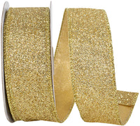 Gold Glitter Metallic Wired Edge Ribbon 1-1/2 Inch for Wreaths