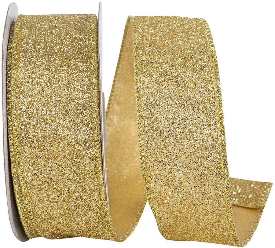 Gold Glitter Metallic Wired Edge Ribbon 1-1/2 Inch for Wreaths