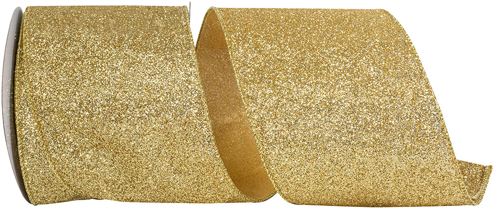 Gold Glitter Metallic Wired Edge Ribbon 4 Inch 10 Yards