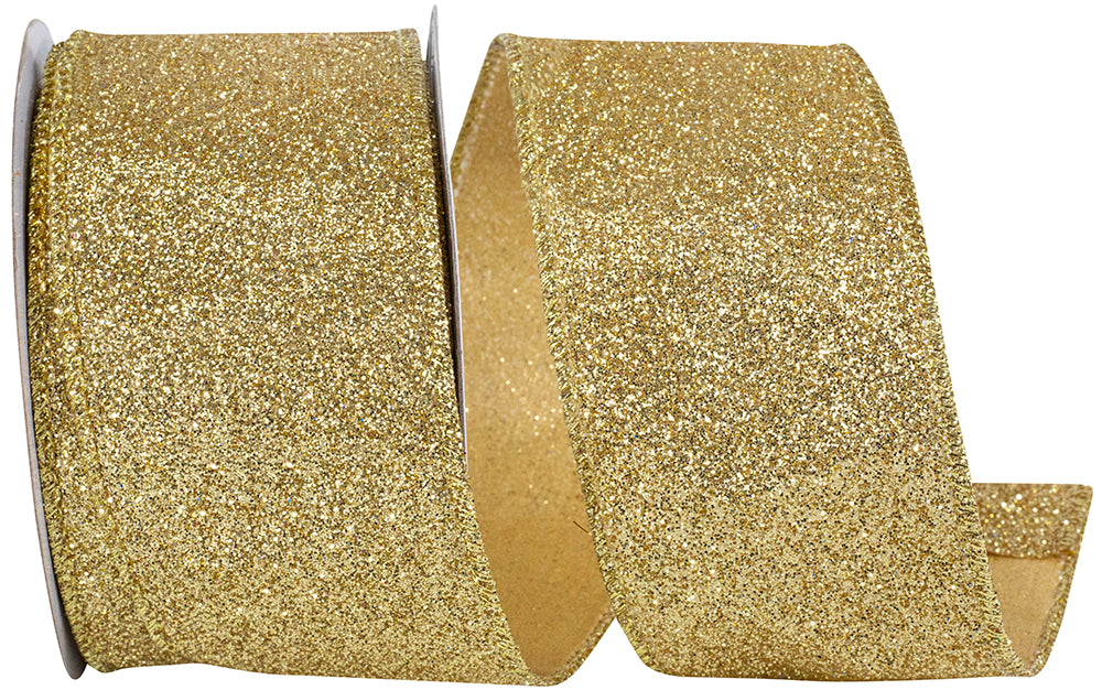 Gold Glitter Metallic Wired Edge Ribbon 2-1/2 Inch 10 Yards
