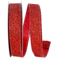 Red Glitter Metallic Wired Edge Ribbon 7/8 Inch for Bows