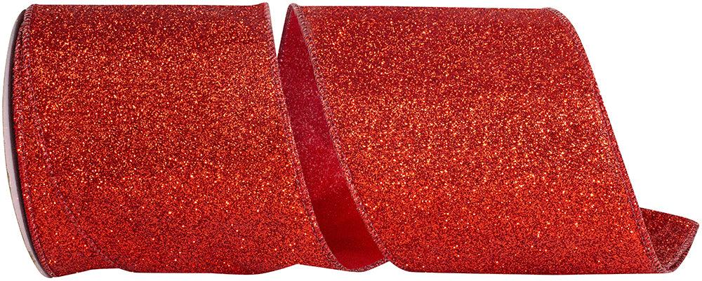 Red 4 Inch Glitter Metallic Wired Edge Ribbon for Bows