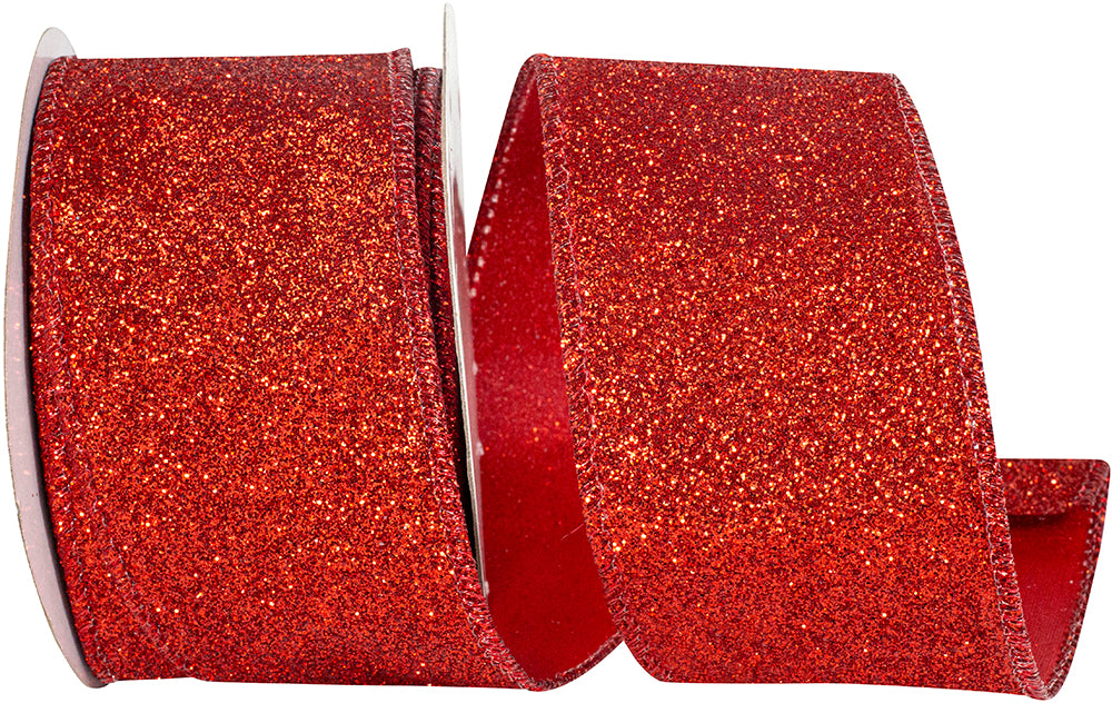 Red Glitter Metallic Wired Edge Ribbon 2-1/2 Inch 10 Yards