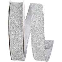 Silver Glitter Metallic Wired Edge Ribbon 7/8 Inch for Bows