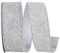 Silver Glitter Metallic Wired Edge Ribbon 1-1/2 Inch