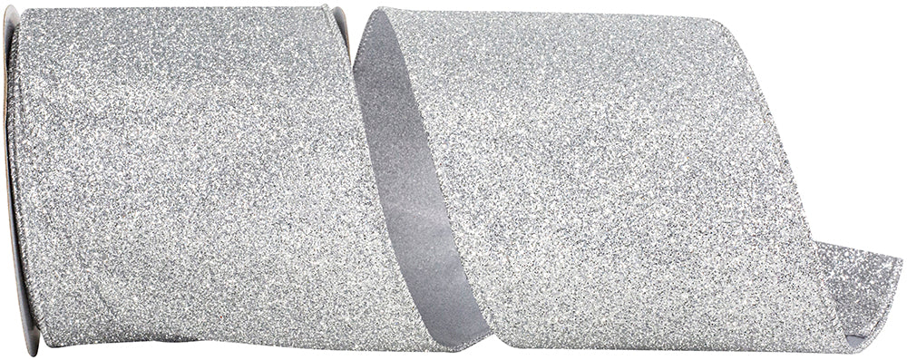 Silver Glitter Metallic Wired Edge Ribbon 4 Inch for Bows