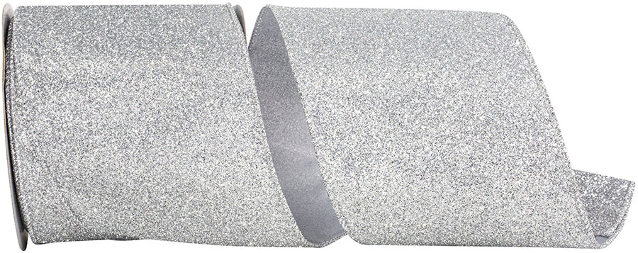 Silver Glitter Metallic Wired Edge Ribbon 4 Inch for Bows