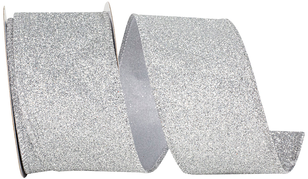 Silver Glitter Metallic Wired Edge Ribbon 2-1/2 Inch 10 Yards