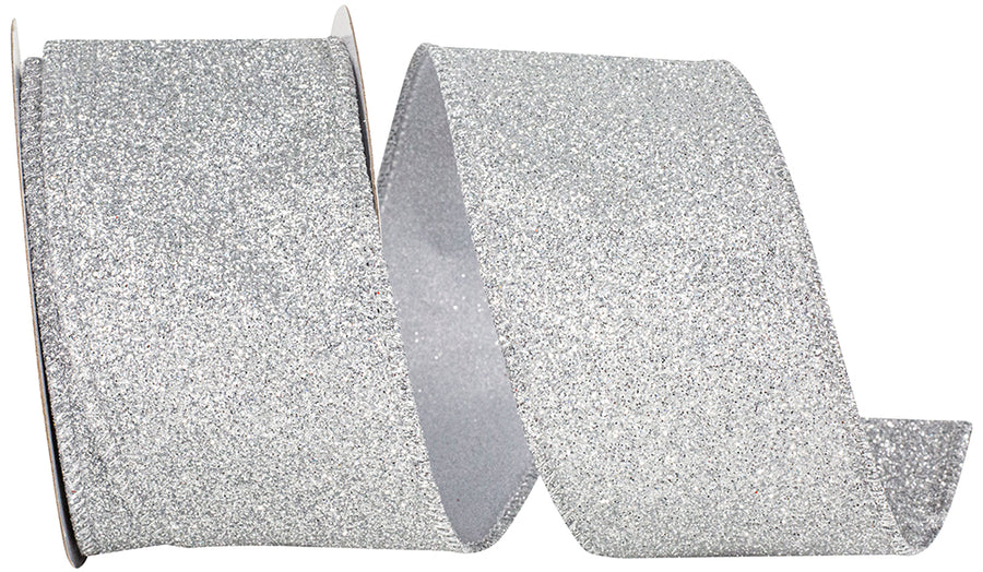 Silver Glitter Metallic Wired Edge Ribbon 2-1/2 Inch 10Yds