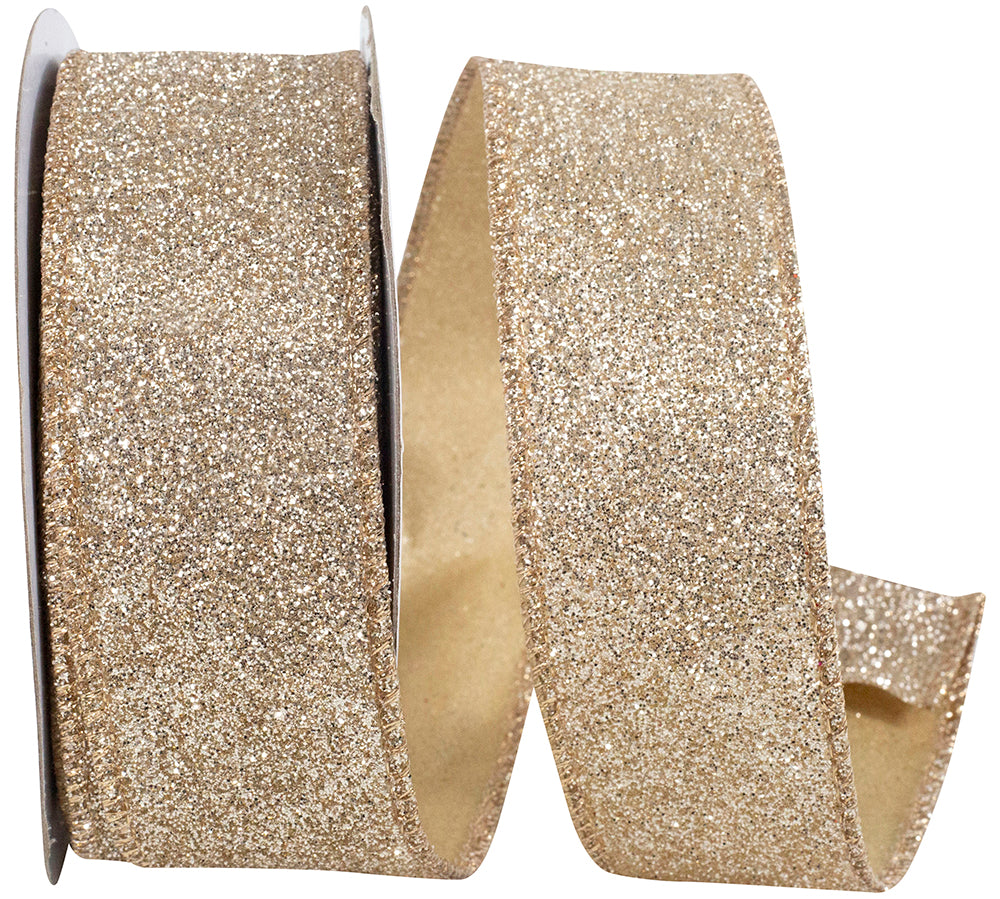 Glitter Metallic Wired Edge Ribbon Gold Silver 1-1/2 Inch