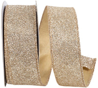 Glitter Metallic Wired Edge Ribbon Gold Silver 1-1/2 Inch