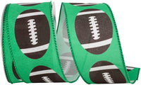 Green 2-1 2 Inch Footballs Fun Wired Edge Ribbon for Wreaths & Bows