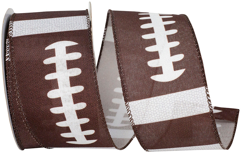 Brown 2-1 2 Inch Football Laces Wired Edge Ribbon for Wreaths & Bows
