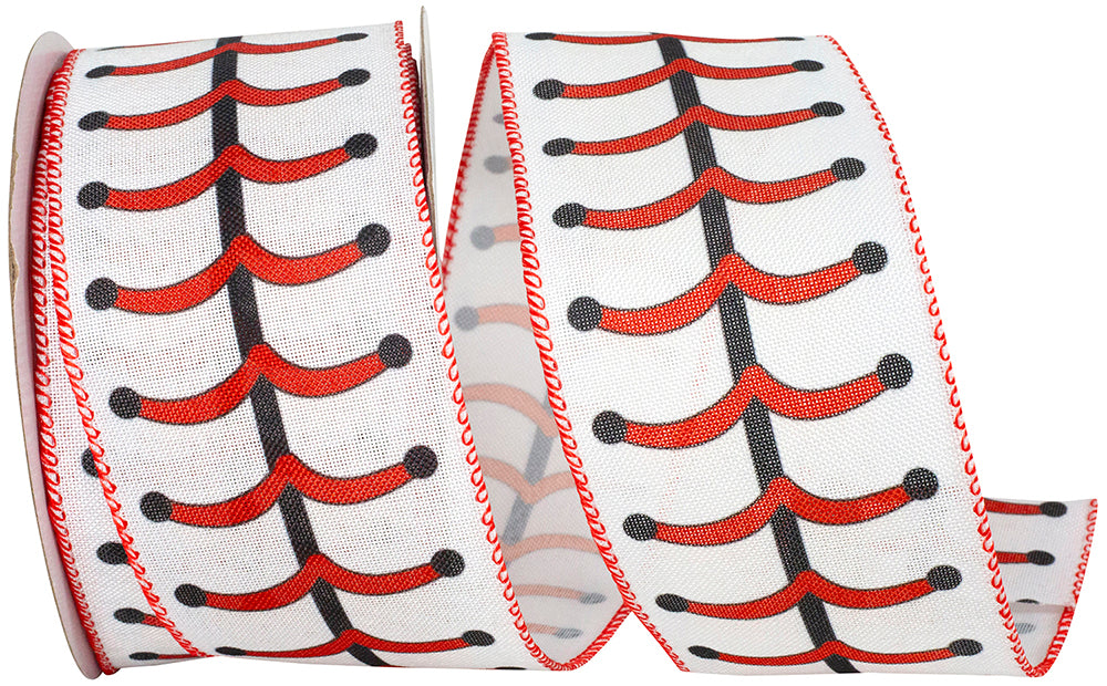 White Red 2-1 2 Inch Baseball Laces Wired Edge Ribbon for Wreaths & Bows