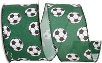 Green 2-1 2 Inch Soccer Balls Bounce Wired Edge Ribbon for Wreaths & Bows