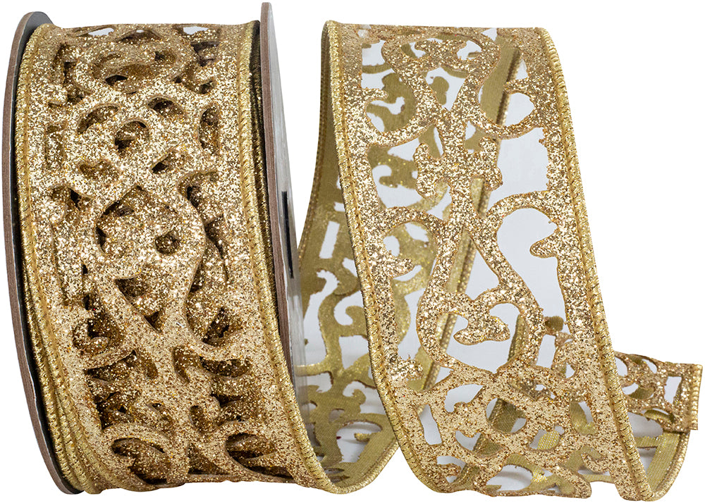 Gold 2-1/2 Inch Glitter Opulence Wired Edge Ribbon