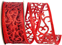 Red 2-1/2 Inch Glitter Opulence Wired Edge Ribbon