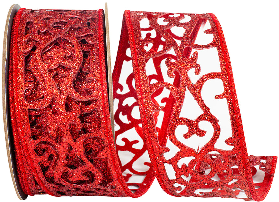 Red 2-1/2 Inch Glitter Opulence Wired Edge Ribbon
