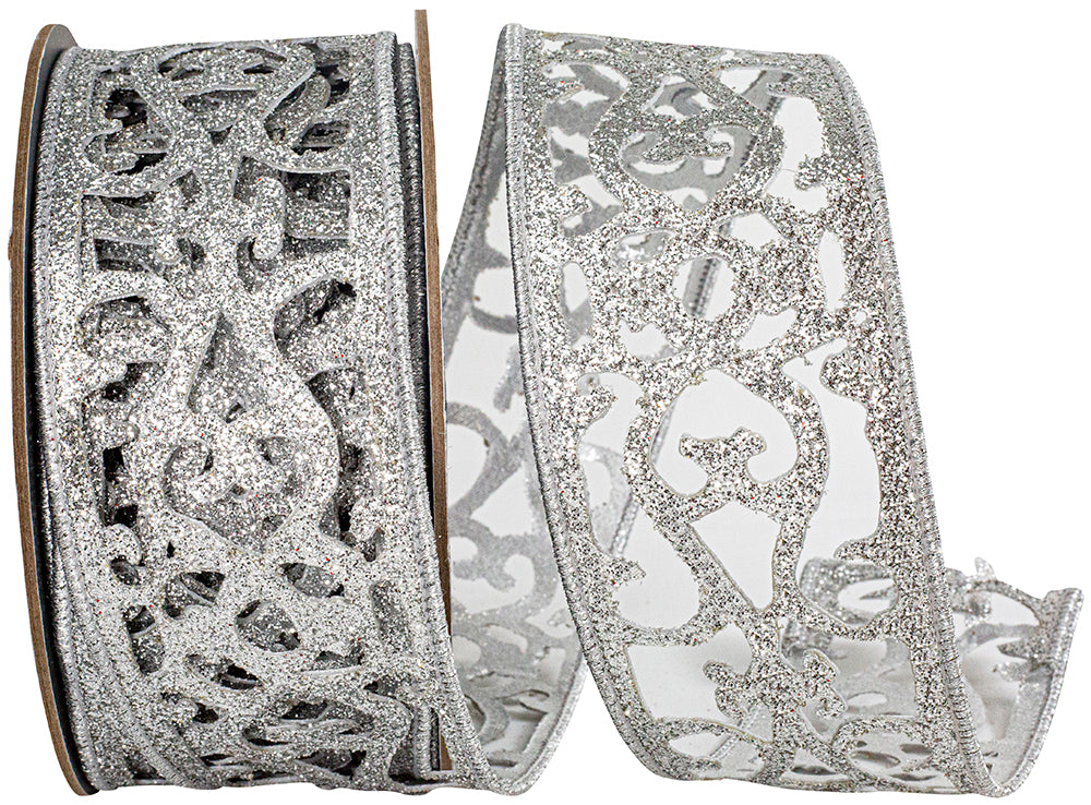 Silver 2-1/2 Inch Glitter Opulence Wired Edge Ribbon