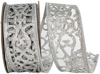 Silver 2-1/2 Inch Glitter Opulence Wired Edge Ribbon