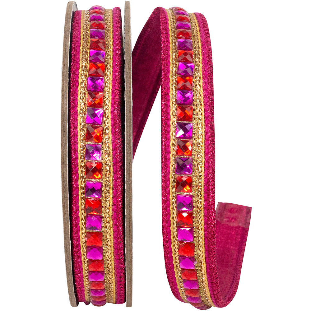 Deluxe Metallic Backed Wired Edge Ribbon Red Fucshia 7/8 Inch