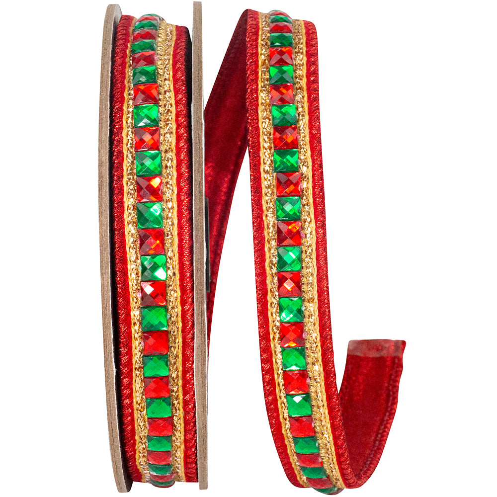 7/8 Inch Red Green Metallic Wired Edge Ribbon for Wreaths