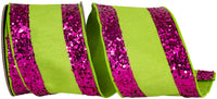 4 Inch Citrus Fuchsia Jumbo Glitter Striped Edge Ribbon