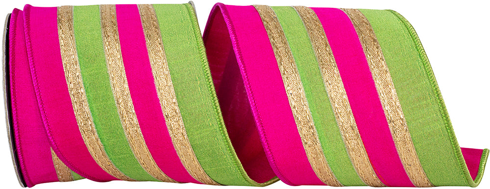 4 Inch Citrus Fuchsia Wired Edge Dupioni Ribbon for Bows