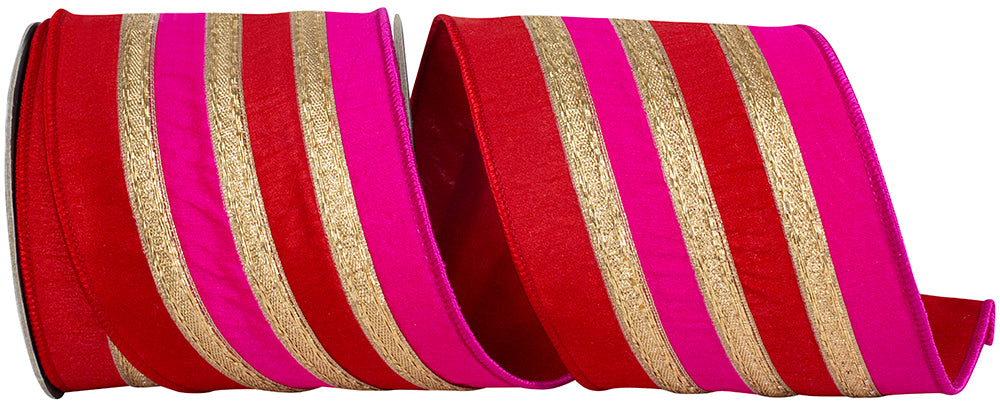 4 Inch Red Fucshia Wired Edge Dupioni Ribbon for Bows