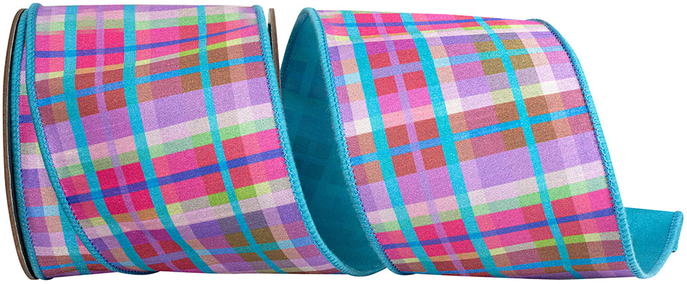 Turquoise Wired Edge Ribbon 4 Inch Plaid for Wreaths