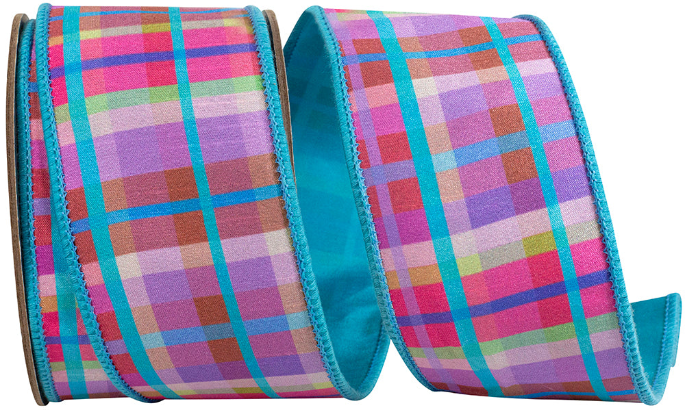 Turquoise Wired Edge Ribbon 2-1/2 Inch Plaid Deluxe
