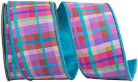 Turquoise Wired Edge Ribbon 2-1/2 Inch Plaid Deluxe