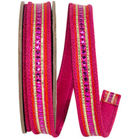 Sequin Trimming Ribbon 1 Inch Orange Fuchsia Dupioni Wired Edge