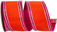Sequin Trimming Ribbon Orange Fuchsia 2-1/2 Inch Dupioni