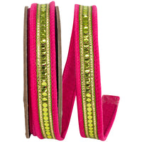 Sequin Trimming Ribbon Fuchsia Lime 1 Inch Dupioni Wired Edge