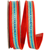 Sequin Trimming Ribbon Orange Turquoise 1 Inch Dupioni Wired Edge