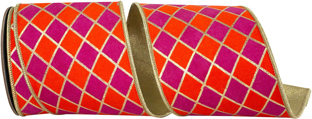 4 Inch Orange Diamond Elite Wired Edge Ribbon for Wreaths