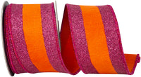 Glitter Striped Edging Ribbon 2-1/2 Inch Orange Fuchsia