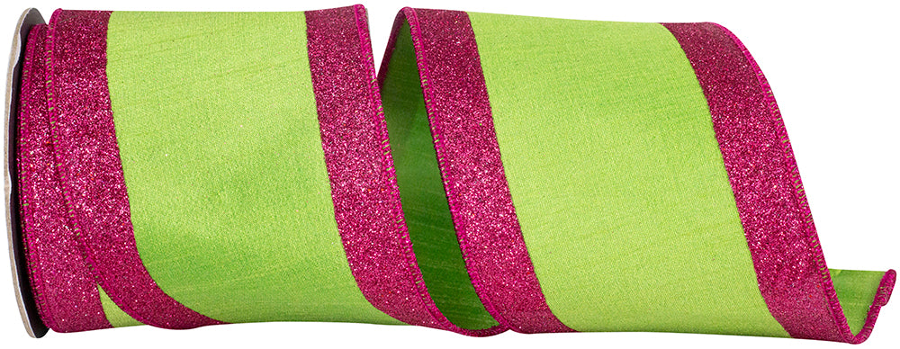 Glitter Striped Dupioni Ribbon Citrus Fuchsia 4 Inch