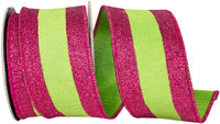 Glitter Striped Edging Ribbon Citrus Fuchsia 2-1/2 Inch