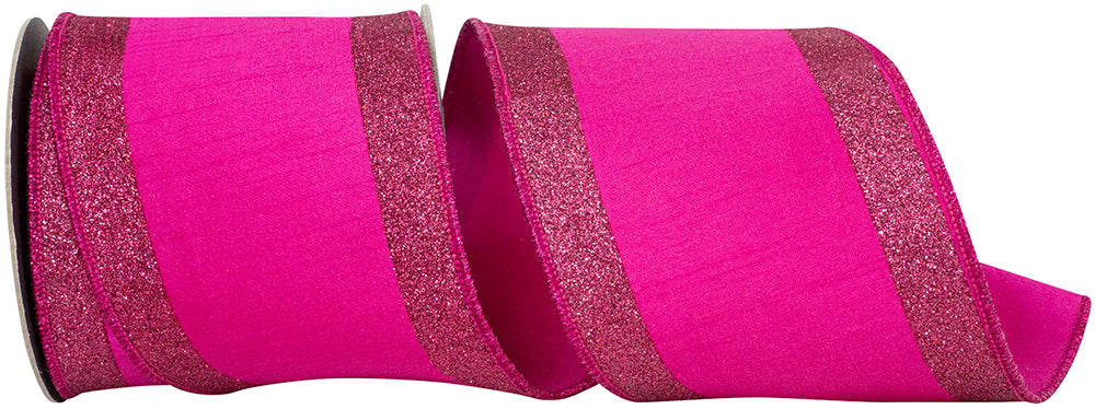 Fuchsia Glitter Striped Dupioni Wired Edge Ribbon 4 Inch