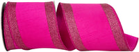 Fuchsia Glitter Striped Dupioni Wired Edge Ribbon 4 Inch