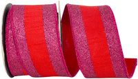 Glitter Striped Dupioni Ribbon Red Fucshia 2-1/2 Inch