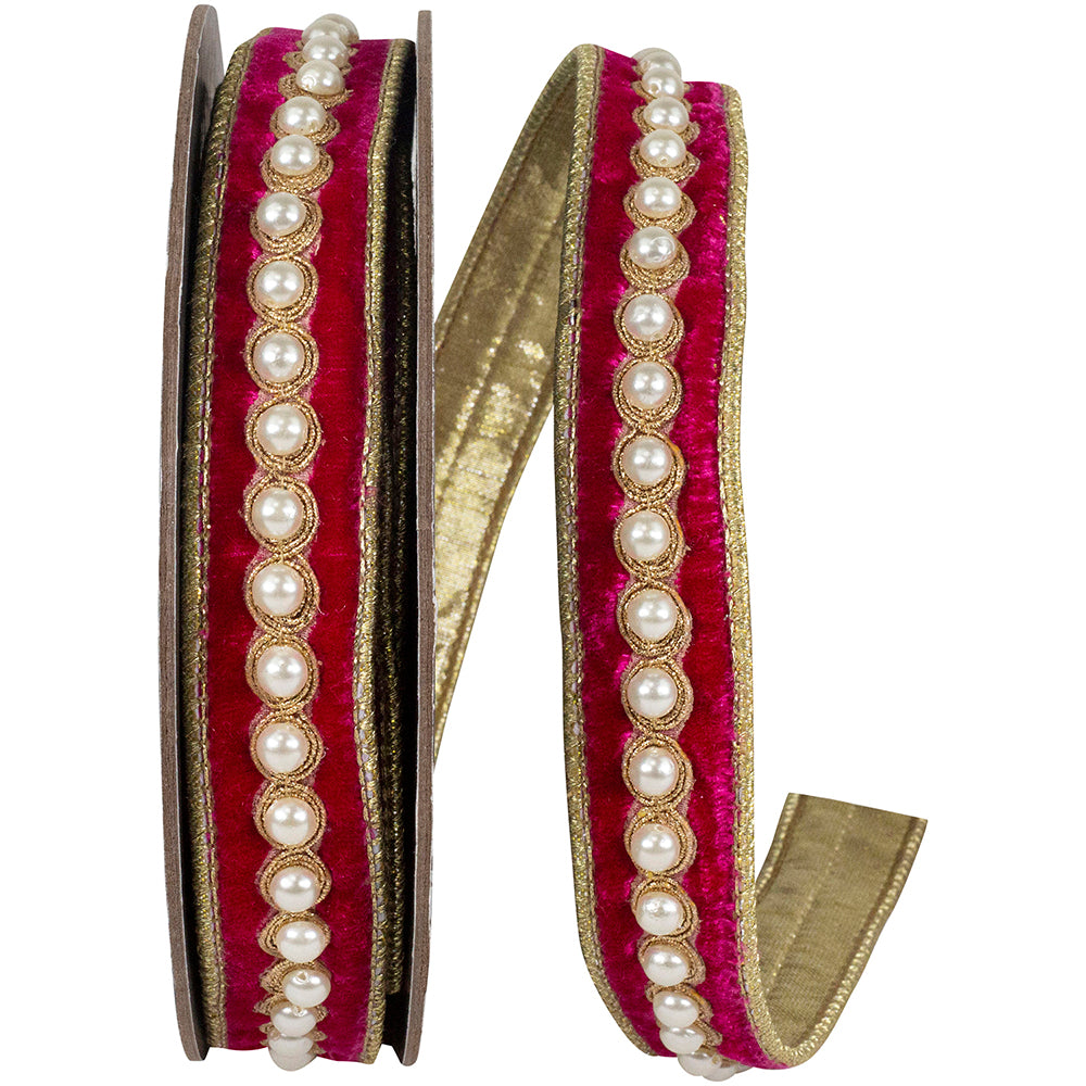 Ruby Pearl Plush Velvet Wired Edge Ribbon 1 Inch 5 Yards